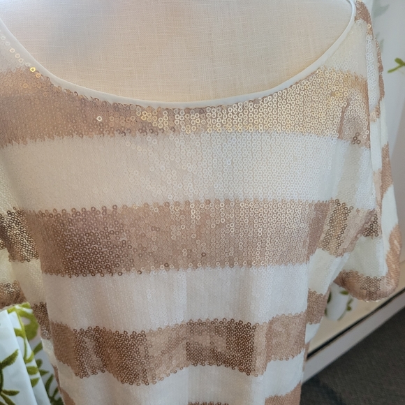 Forever 21 gold & cream striped sequins mini t-shirt dress S - Picture 6 of 12